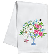 Turquoise Handpainted Floral Arrangement Kitchen Towel
