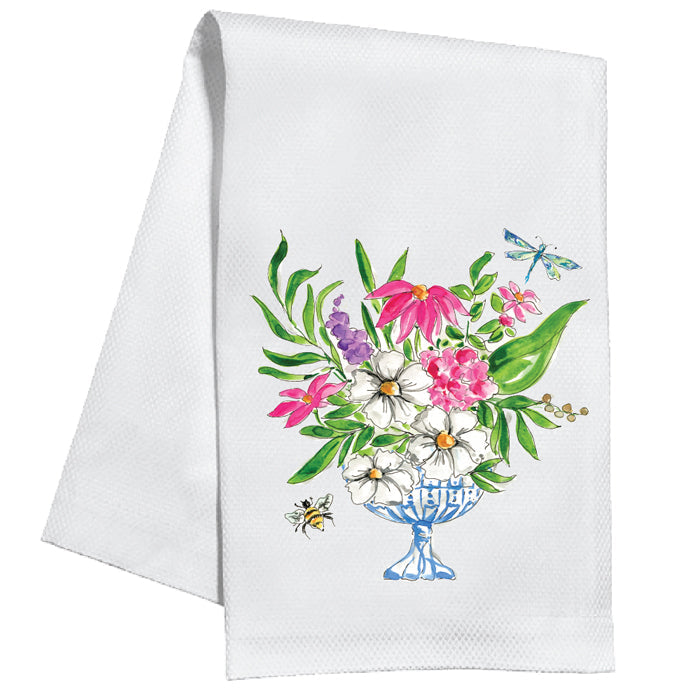 Green Handpainted Floral Arrangement Kitchen Towel