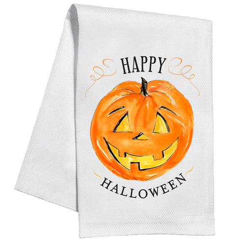 Happy Halloween Handpainted Pumpkin Kitchen Towel