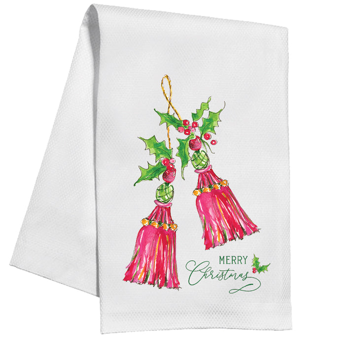 Merry Christmas Holiday Tassels Kitchen Towel