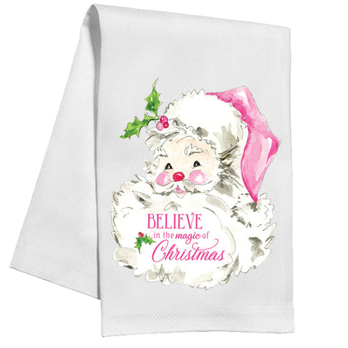 Believe In The Magic Of Christmas Pink Santa Kitchen Towel