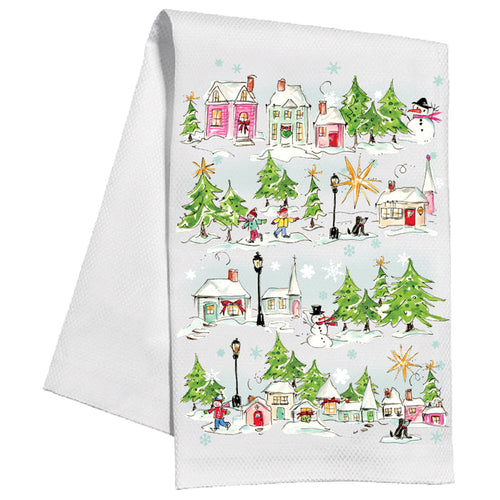 Pink Snowy Village Kitchen Towel