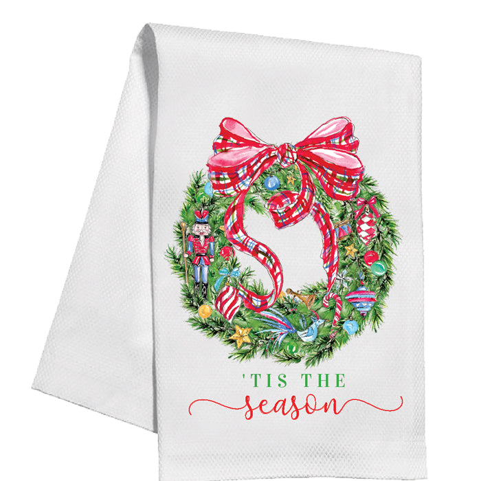 Traditional Christmas Toys Wreath Kitchen Towel