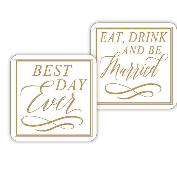 Best Day Ever-Eat, Drink, Be Married Paper Coasters - Thumbnail 2
