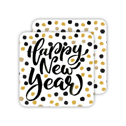 Happy New Year Script Paper Coasters