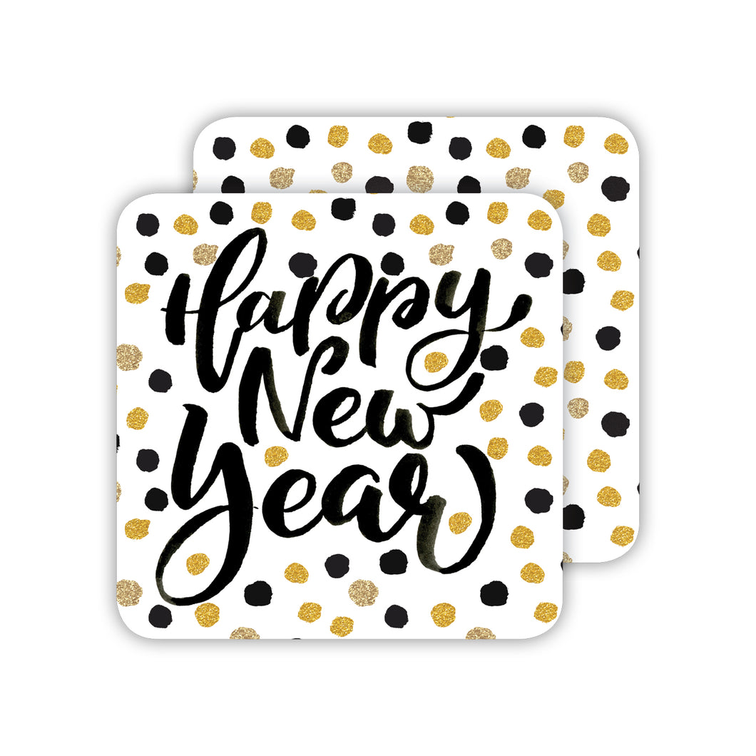 Happy New Year Script Paper Coasters