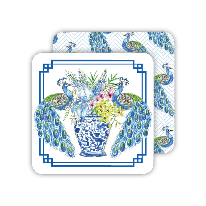 Handpainted Peacocks Paper Coasters - Thumbnail 2