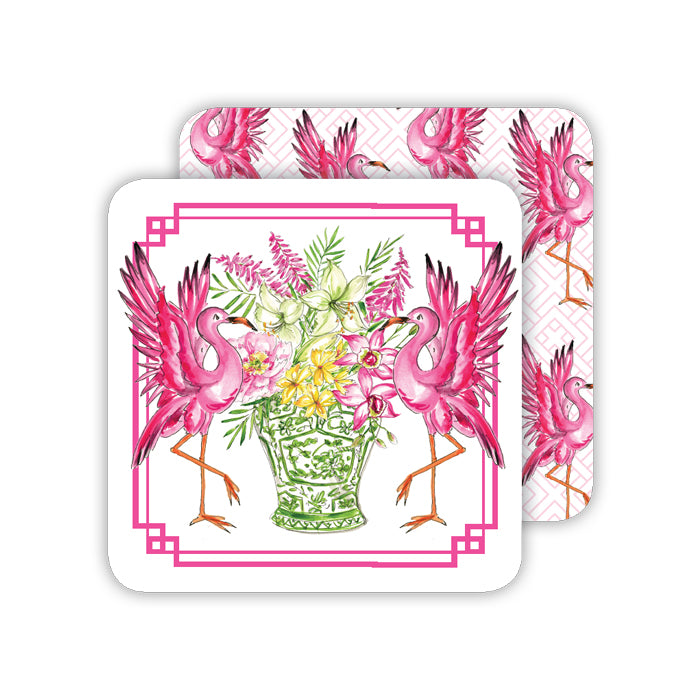 Handpainted Flamingos Paper Coasters