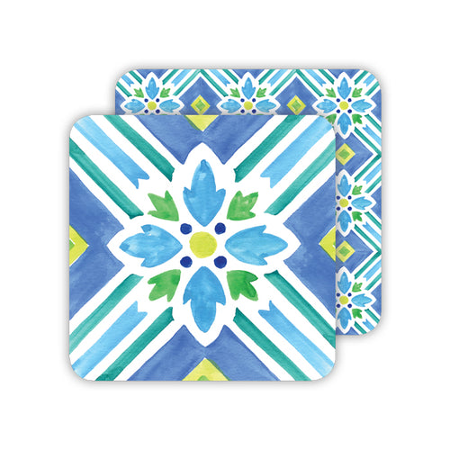 Handpainted Tiles Blue and Green Paper Coasters