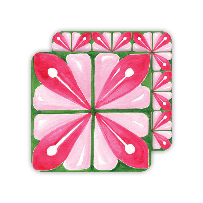 Handpainted Tiles Pink and Green Paper Coasters