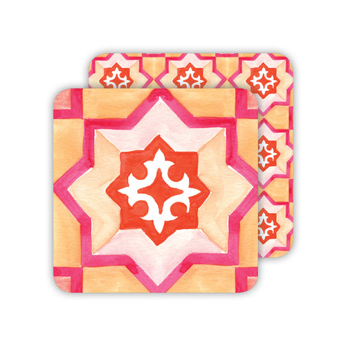 Handpainted Tiles Tangerine and Pink Paper Coasters