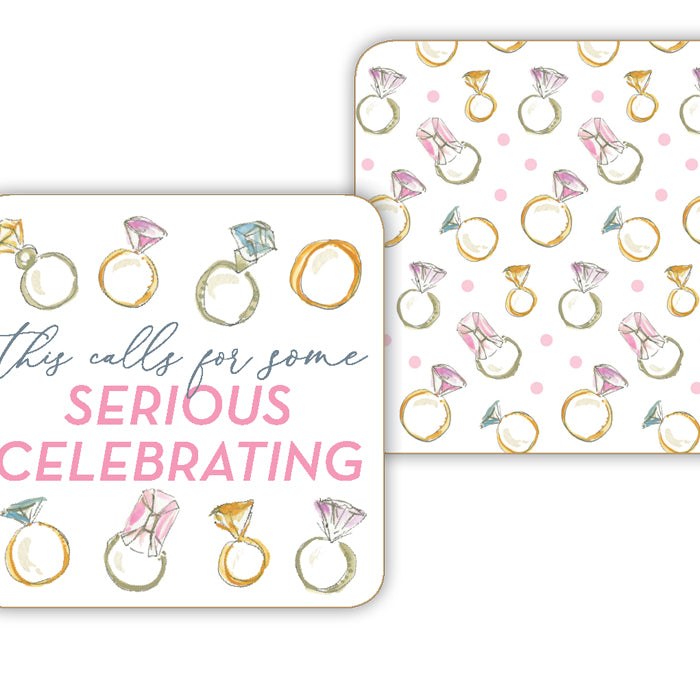 This Calls For Serious Celebrating-Engagement Rings Paper Coasters