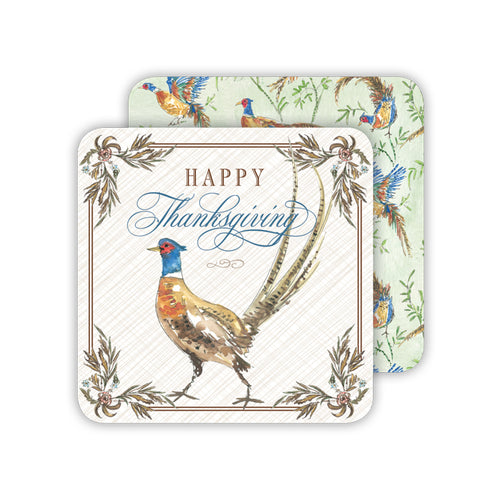 Happy Thanksgiving Pheasants Paper Coasters