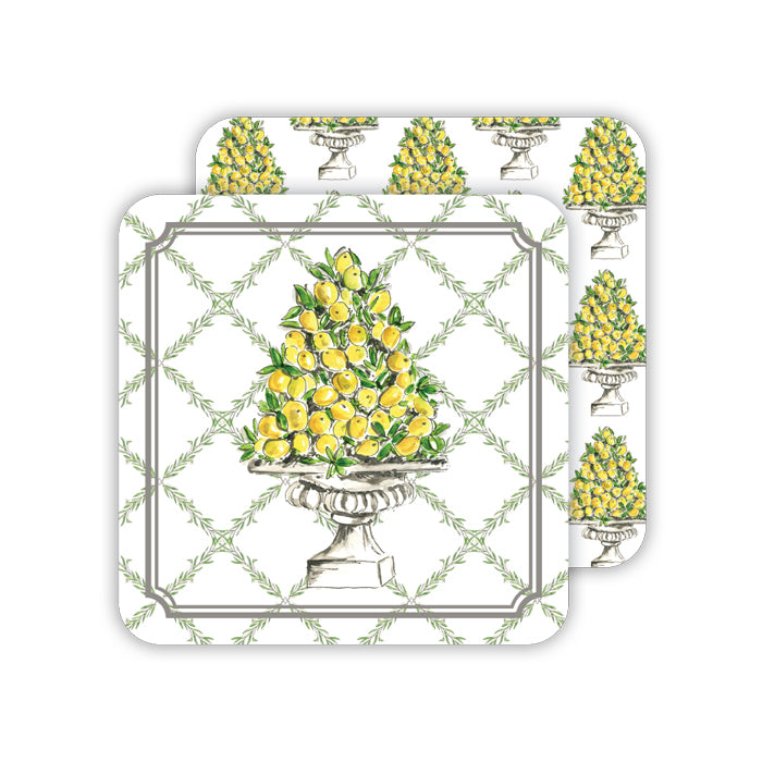 Merry Christmas Lemon Topiary Paper Coasters