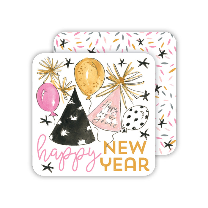 Happy New Year Party Hats-Confetti Stars Paper Coasters