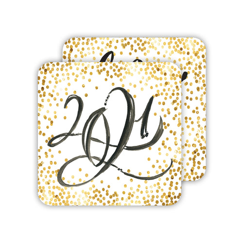 2021 Gold Confetti-Happy New Year Paper Coasters
