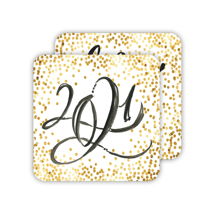 2021 Gold Confetti-Happy New Year Paper Coasters