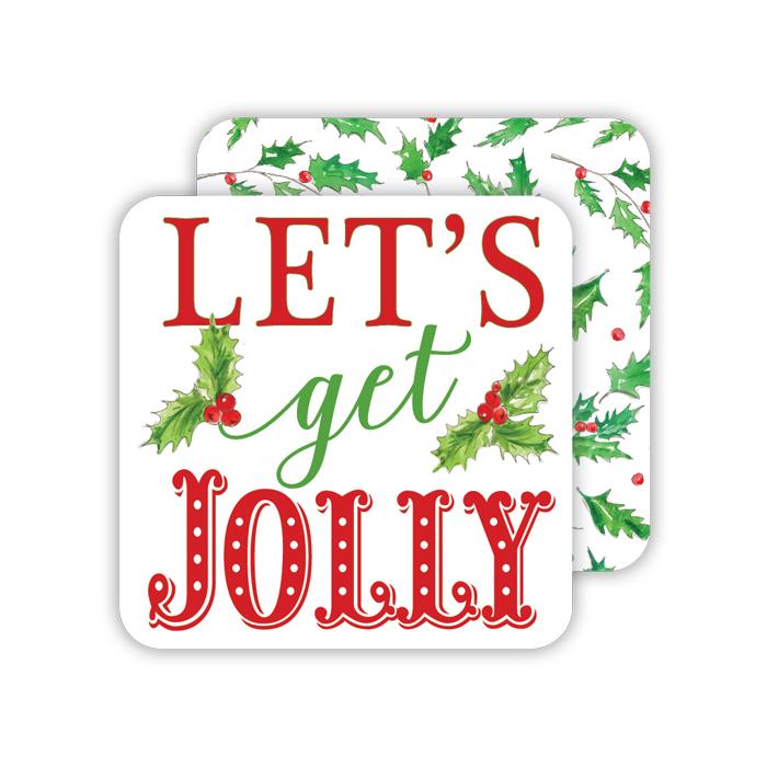 Let's Get Jolly/Red Trellis with Holly Paper Coasters