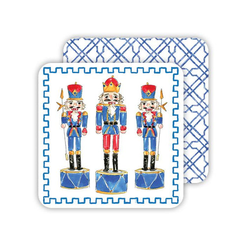 Handpainted Nutcracker Trio/Blue Cane Pattern Paper Coasters