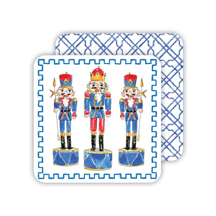 Handpainted Nutcracker Trio/Blue Cane Pattern Paper Coasters