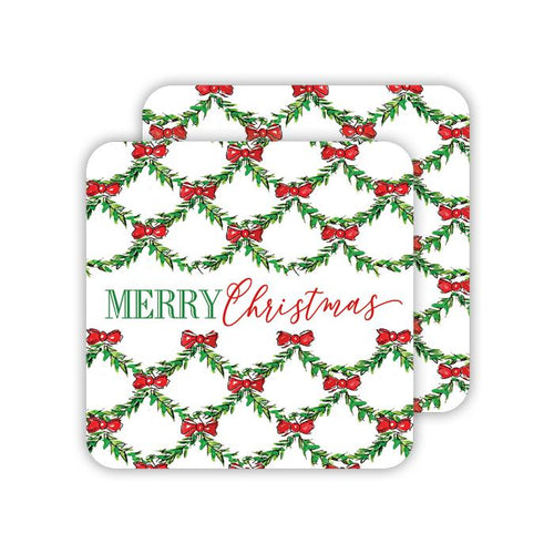Merry Christmas Red Bow Trellis/Red Bow Trellis Pattern Paper Coasters