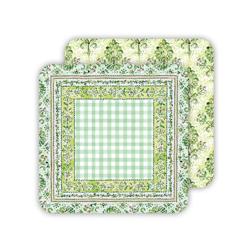 Handpainted Color Block Fancy Floral Green Paper Coasters