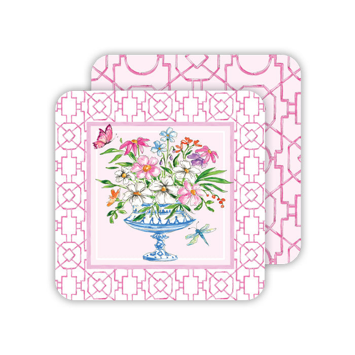 Pink Wonderland Floral Arrangement & Bamboo Trellis Paper Coasters