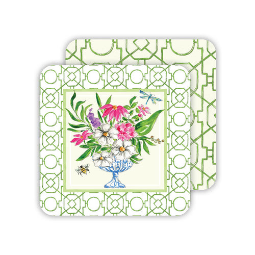 Green Wonderland Floral Arrangement & Bamboo Trellis Paper Coasters