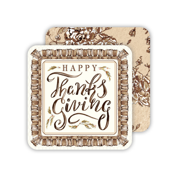 Happy Thanksgiving Brown Tassels Paper Coasters