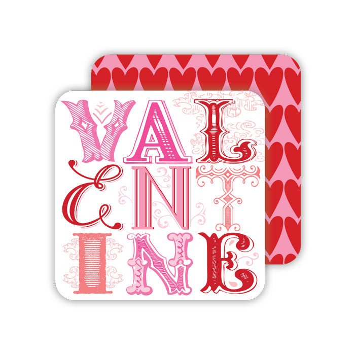 Valentine & Red Repeating Hearts Paper Coasters