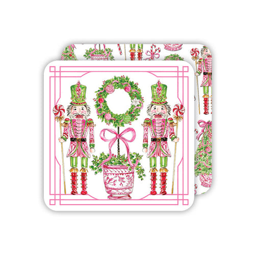 Pink Peppermint Nutcrackers Paper Coasters