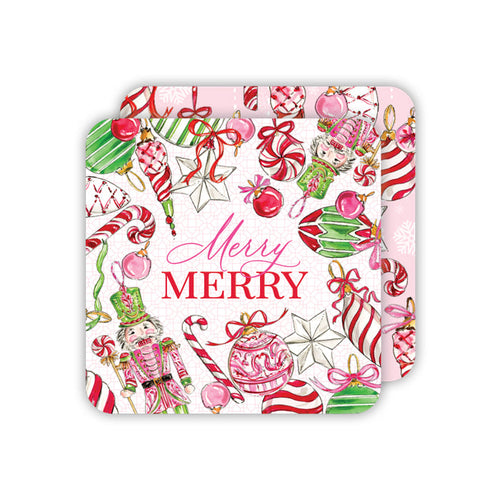 Pink Peppermint Ornaments Paper Coasters