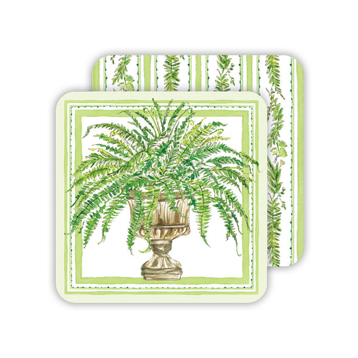 Green Fern Urn Paper Coasters