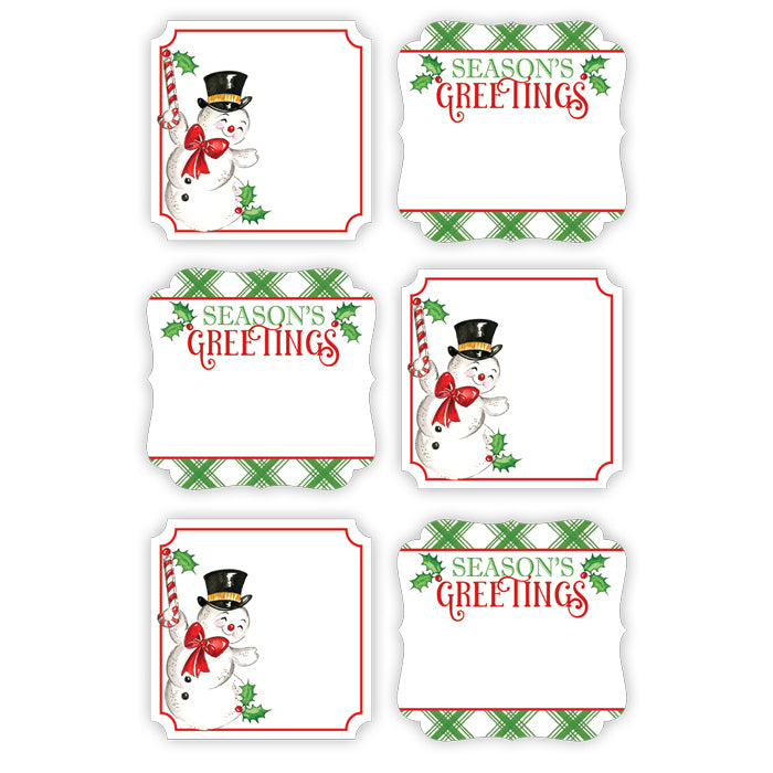 Seasons Greetings Snowman Green Plaid Die-Cut Sticker Sheet