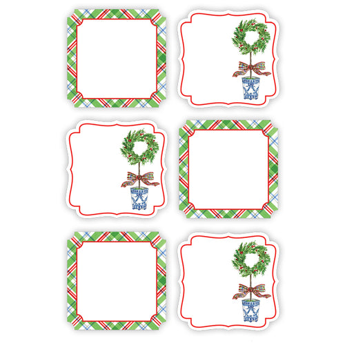 Multi Holiday Plaid and Holiday Topiary Wreath Die-Cut Sticker Sheet