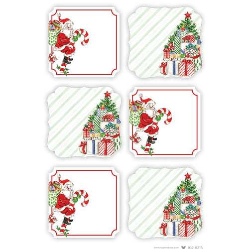 Handpainted Santa with Candy Canes and Christmas Presents Die-Cut Sticker Sheets