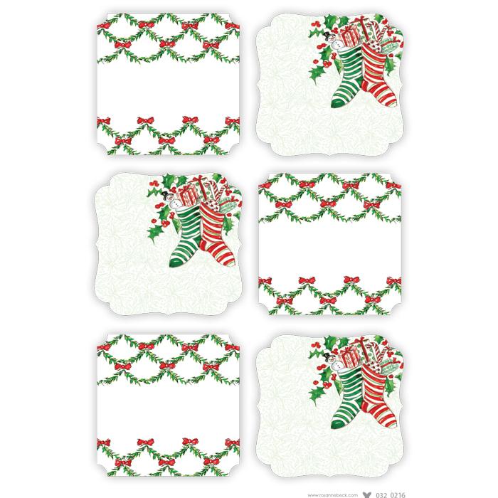 Red Bow Trellis Pattern and Holiday Stockings Die-Cut Sticker Sheets