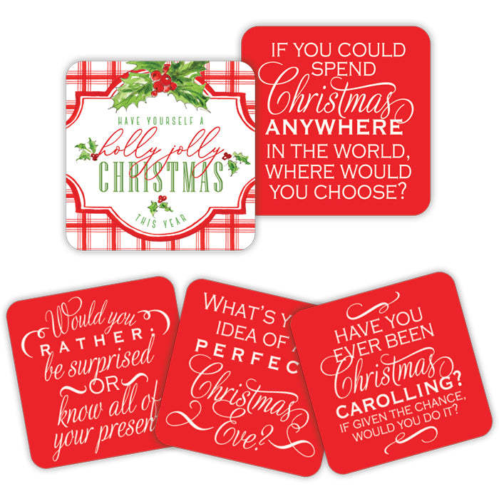 Have Yourself A Holly Jolly Christmas Plaid Conversation Coasters