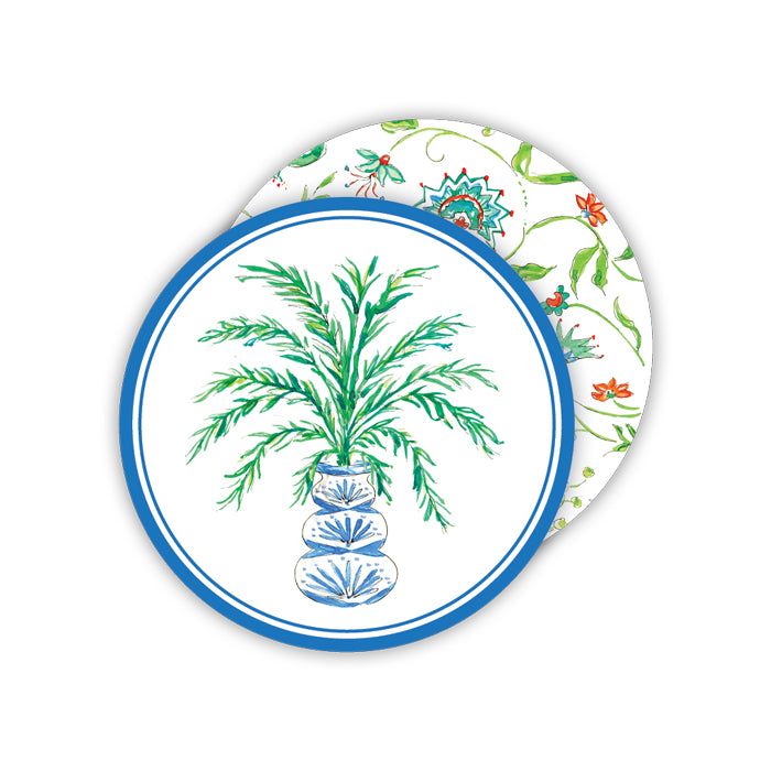 Potted Palm Blue Paper Coasters - Thumbnail 2