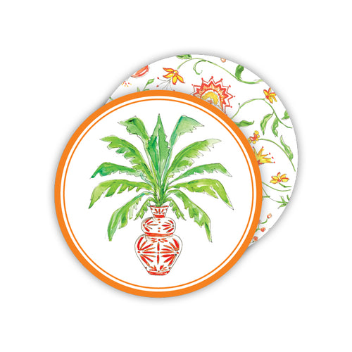 Potted Palm Orange Paper Coasters