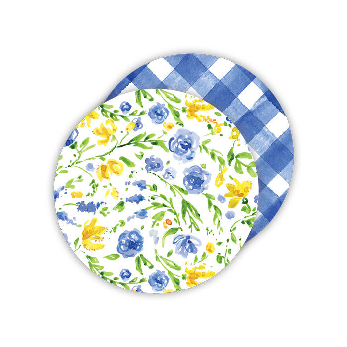 Blue Floral - Buffalo Check Paper Coasters