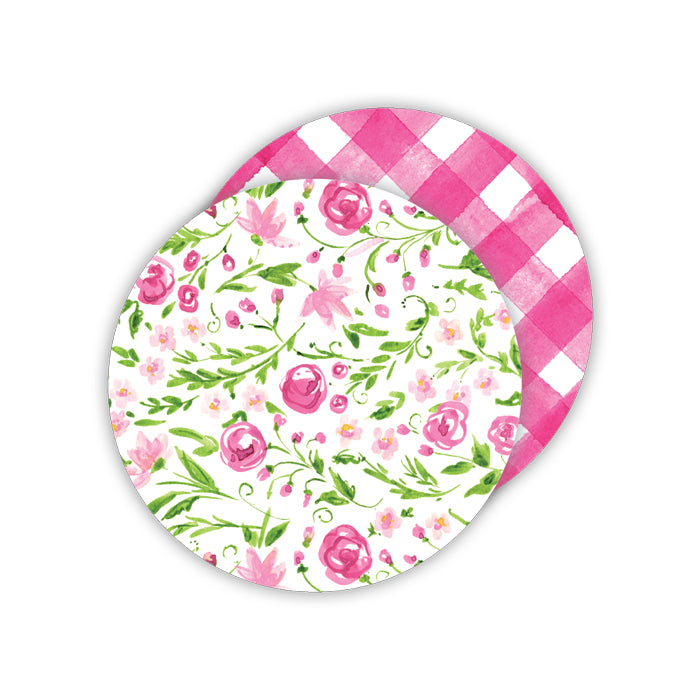 Pink Floral - Buffalo Check Paper Coasters
