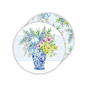 Handpainted Floral Blue Chinoiserie Vase Paper Coasters