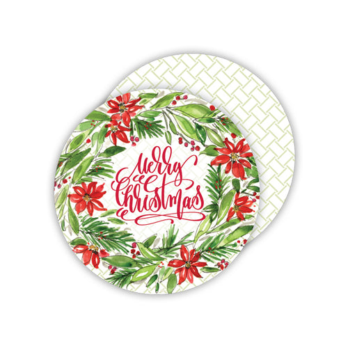 Merry Christmas Poinsettia Wreath Paper Coasters