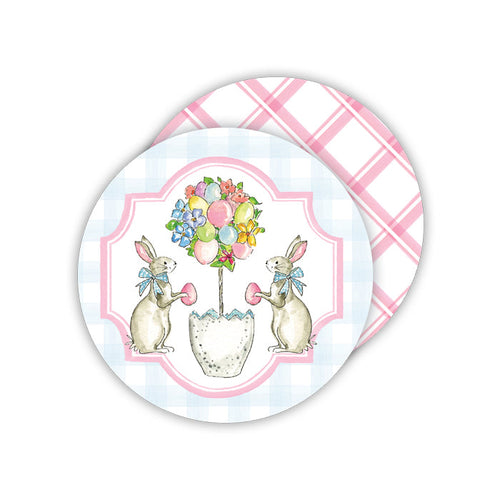 Handpainted Egg Topiary with Bunnies Paper Coasters