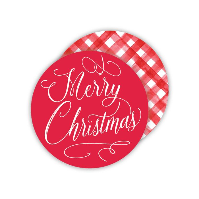 Merry Christmas/Watercolor Red Buffalo Check Paper Coasters