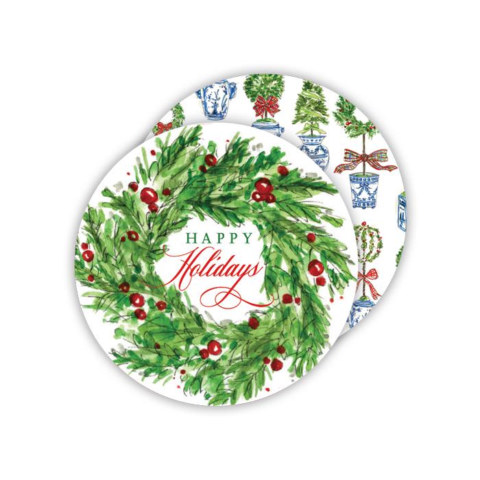 Holiday Wreath/Traditional Holiday Topiary Pattern Paper Coasters