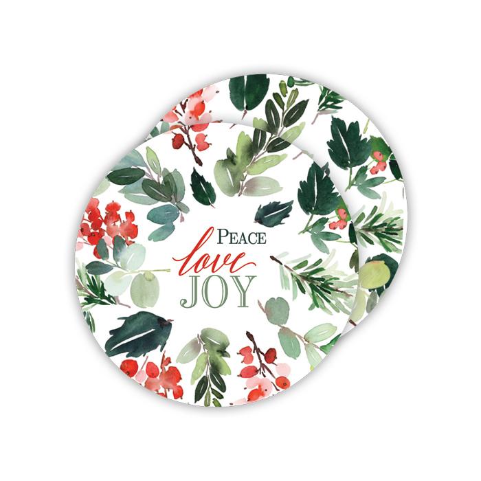 Peace Love Joy Berry Leaves/Watercolor Berry Leaves Paper Coasters