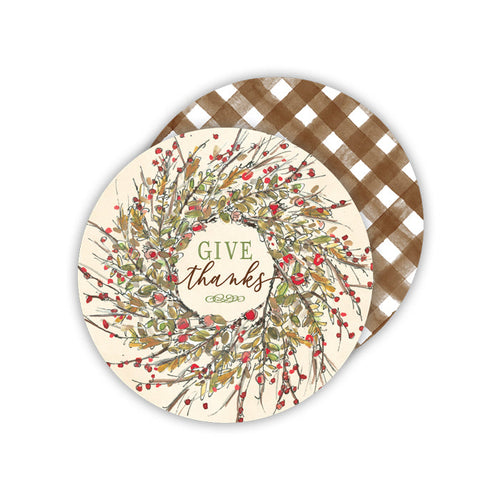 Give Thanks Fall Berry Wreath Paper Coasters