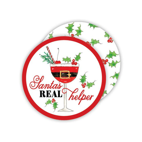 Santa's Real Helper Cocktail/Handpainted Holly Pattern Paper Coasters